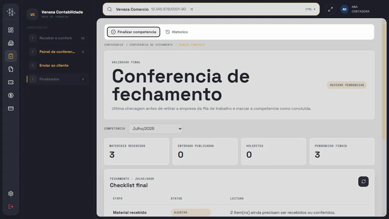 Tela demonstrativa: Admin Contabilidade · Competências finalizadas